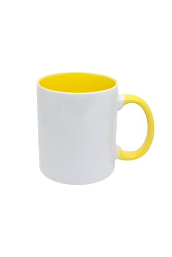 CANECA CERAMICA BRANCA INTERIOR/ALÇA AMARELO 325ML P/SUBLIMAÇÃO - BEST CHOICE
