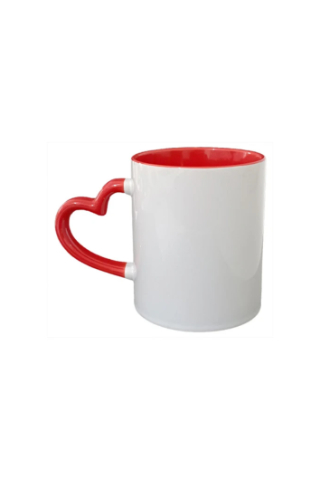 Caneca Cerâmica Branco/vermelho Alça Coração 325ml P/sublimação