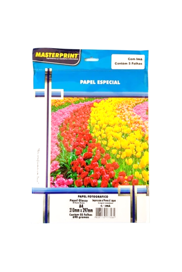 Papel Foto A4 5fls Glossy Neutro C/ Imã Masterprint