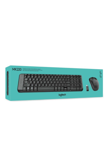 Teclado e Mouse Logitech Mk220 Sem Fio Compacto Preto Abnt2