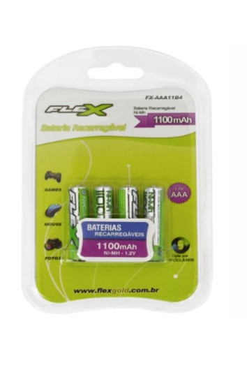 Pilha Palito Aaa Recarregável 1100mah C/4 Fx.aaa11b4 Flex
