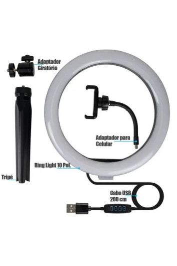 Ring Light Led 10 Usb 3 Cores C/ Tripe R10w12