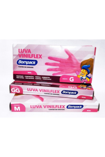 Luva Vinilflex Rosa Cx C/100 Tam G Bompack