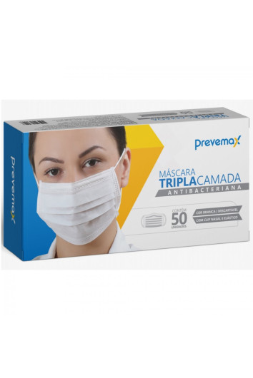 Máscara Tnt Tripla C/clipe Nasal Descartável Cx C/50un