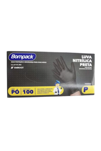 Luva Nitrílica Preta Cx C/100 Tam P Bompack 