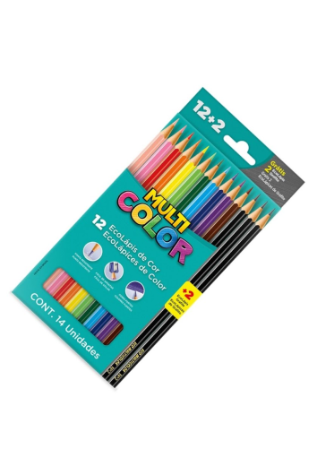 Lápis de Cor 12 Cores Sextavado Multicolor Eco + 2 Lápis Pretos - Faber Castel 