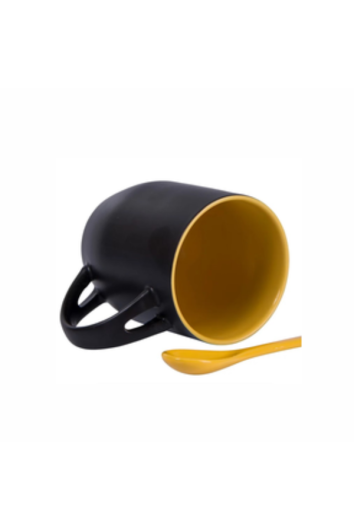 Caneca Cerâmica Mágica Preta/amarela C/colher 325ml P/sublimação