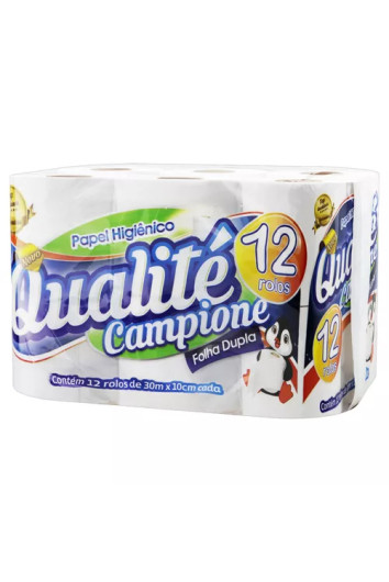 Papel Higiênico Bobina 30 Metros Folha Dupla com 12 Unidades Qualité 