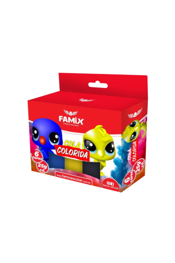 COLA COLORIDA C/6 FRASCOS COR SORTIDA C/25G FCL09 - FAMIX