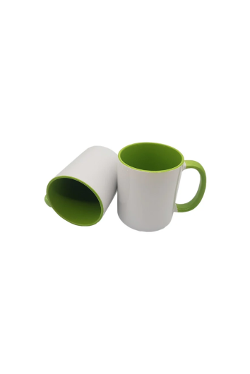 Caneca Ceramica Branca Interior Verde Light Aaa 325ml P/sublimacao