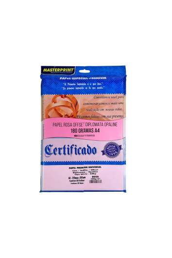 Papel Premium Liso Rosa Certificado A4 180g C/50
