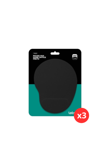 Kit 3 Und Mouse Pad C/apoio Preto Home Office - Letron