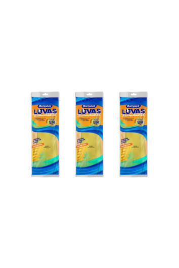 Luva Ranhurada Amarela Limpeza Tam 8/m - 3 Pct