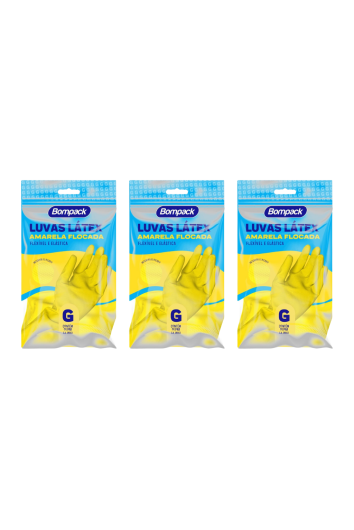 Luva Látex Flocada Limpeza Tam G - 3 Und