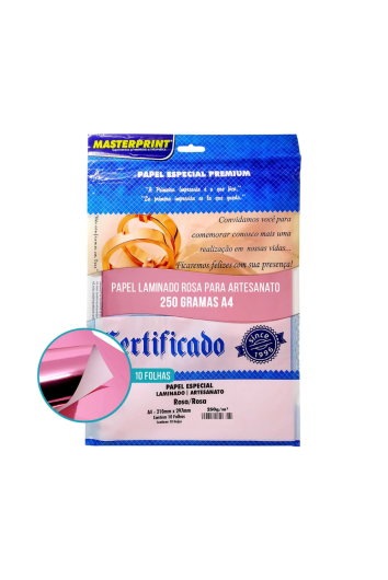 Papel Laminado Rosa Certificado A4 250g C/10