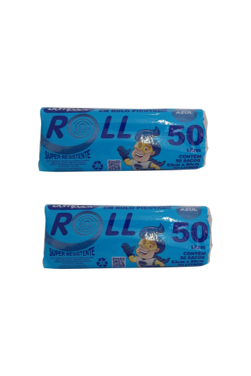 2 Pct Saco P/ Lixo 50l 63x80 Roll Azul Rolo C/40