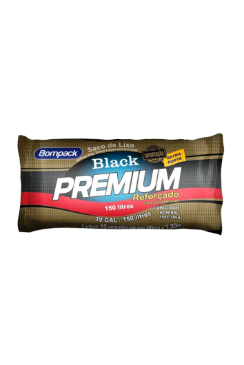 SACO P/ LIXO 150L 90X120 BLACK PREMIUM ROLO C/10UN - BOMPACK 25020