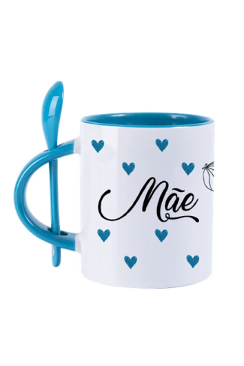 CANECA CERÂMICA C/COLHER AZUL/BRANCO 325ML P/SUBLIMAÇÃO METALNOX 