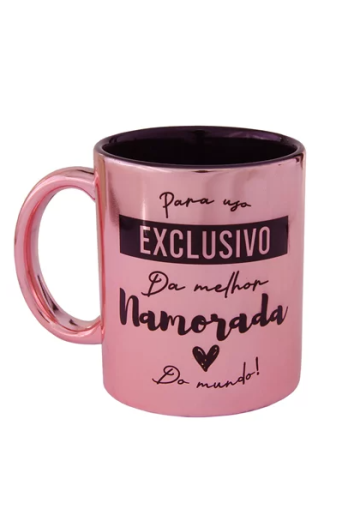 Caneca Cerâmica Metalizada Rosa Int Preto 325ml P/sublimação